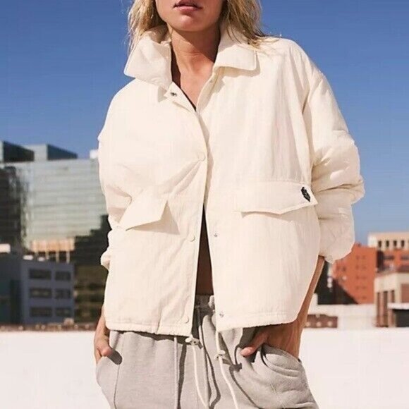 FREE PEOPLE Off The Bleachers Coaches Jacket Relaxed Lightweight Size XL NEW - Picture 2 of 11